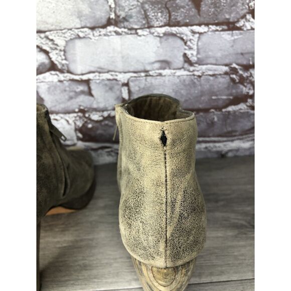 Calleen Cordero Green Leather Peep Toe Booties Stud Wood Heel Western Women 7.5M - Picture 9 of 16